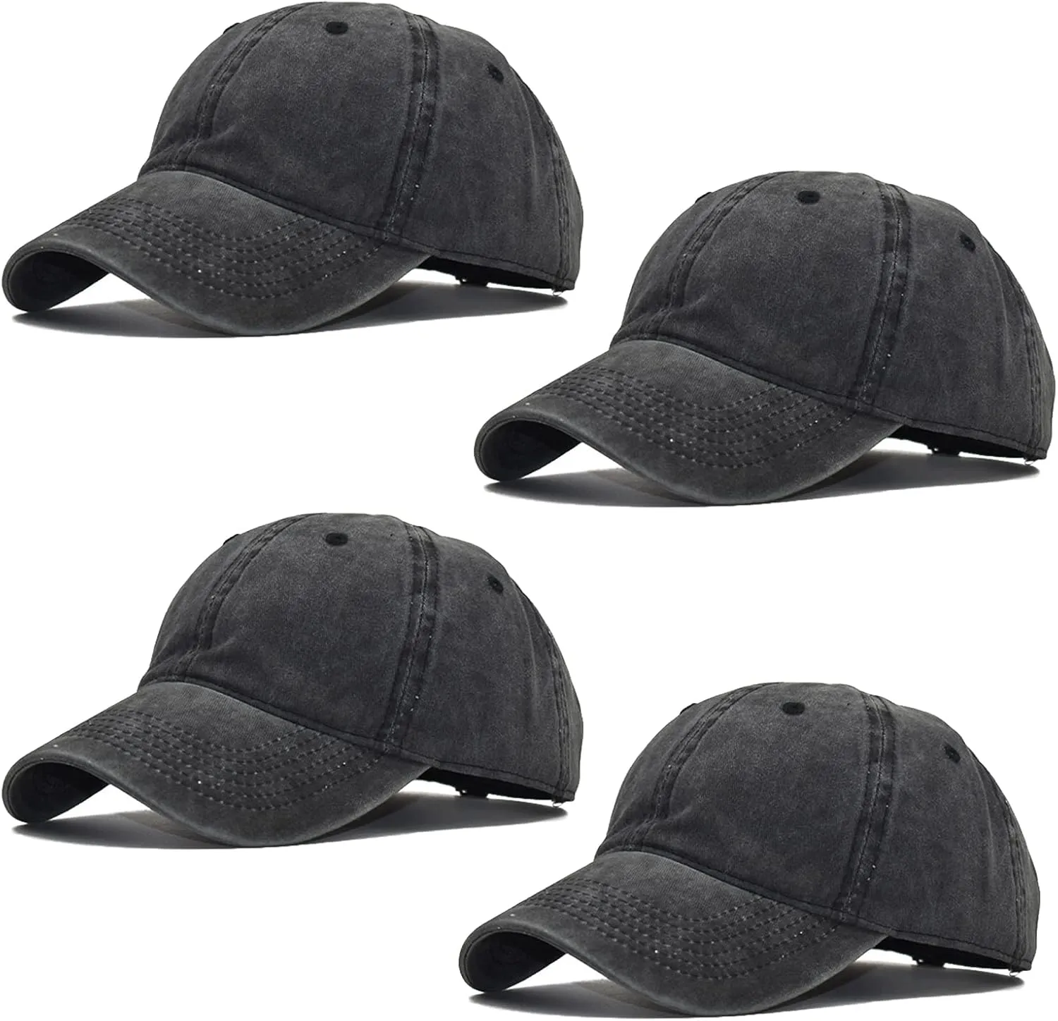 4 Pack Distressed Baseball Cap Adjustable Twill Vintage Washed Blanks Baseball Hat Plain Retro Dad Hat for Men Women