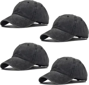 4 Pack Distressed Baseball Cap Adjustable Twill Vintage Washed Blanks Baseball Hat Plain Retro Dad Hat for Men Women