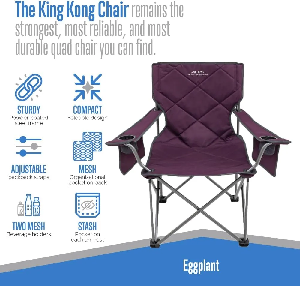 ALPS Mountaineering King Kong Camping Chairs for Adults with Mesh Cup Holders and Pockets, Built Durable and Reliable with Compact Foldable Steel Frame