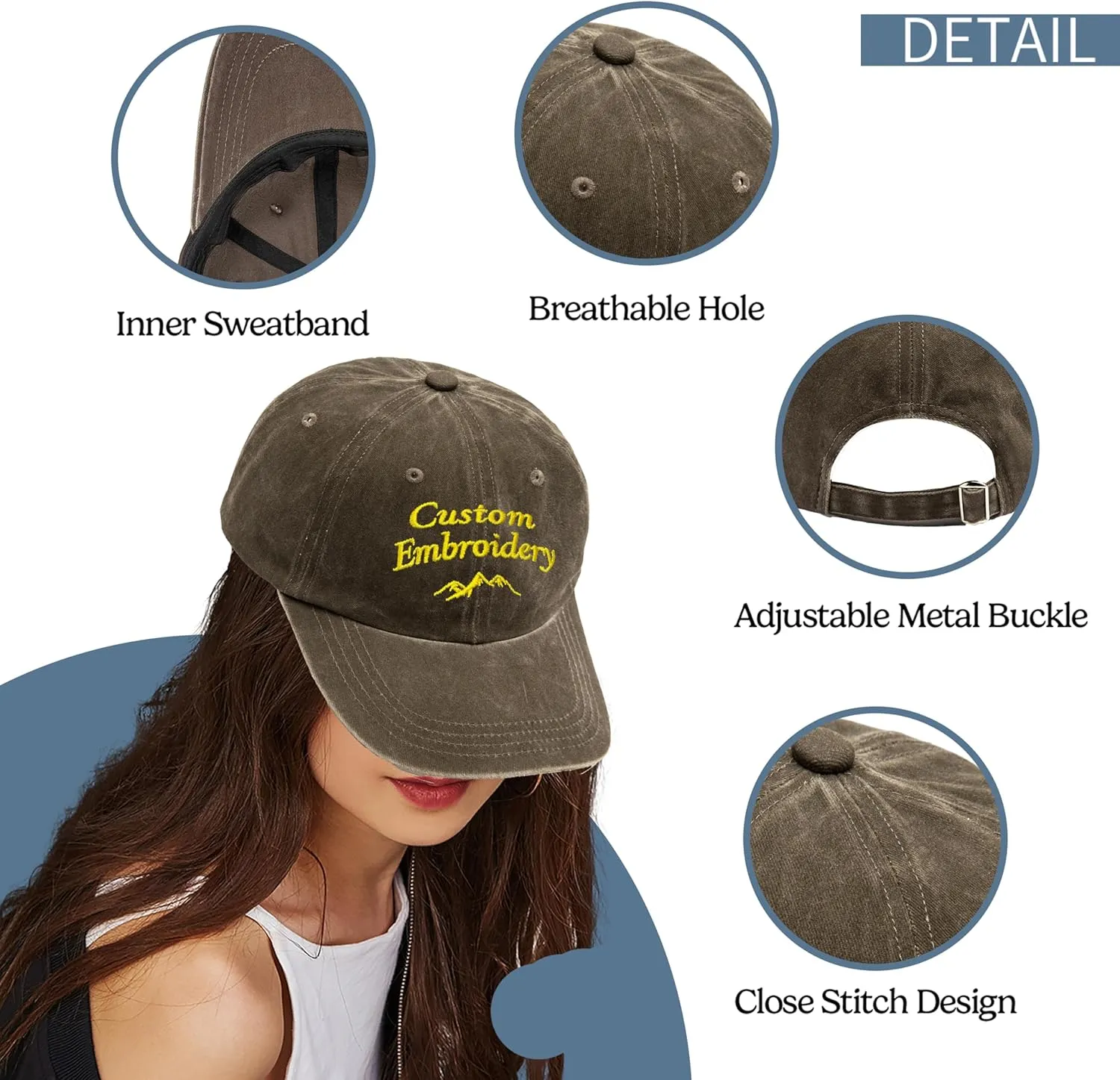 Custom Embroidered Hats, Personalized Embroidery Baseball Caps Add Your Logo Text Gift for Men Women