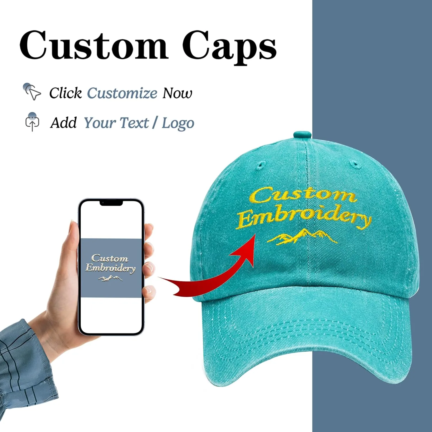 Custom Embroidered Hats, Personalized Embroidery Baseball Caps Add Your Logo Text Gift for Men Women