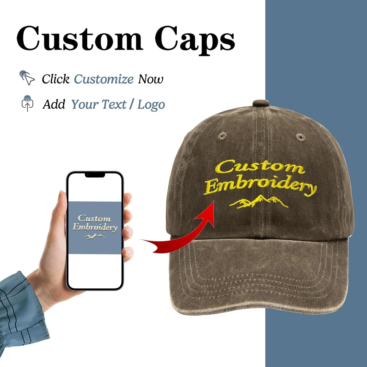 Custom Embroidered Hats, Personalized Embroidery Baseball Caps Add Your Logo Text Gift for Men Women