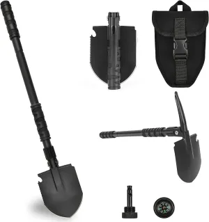 Folding Shovel, Collapsible Camping Shovel (24.21''), Survival Multitool with Pickaxe, Lightweight Portable Tactical Spade for Hiking, Camping, Trenching, Gardening and Backpacking