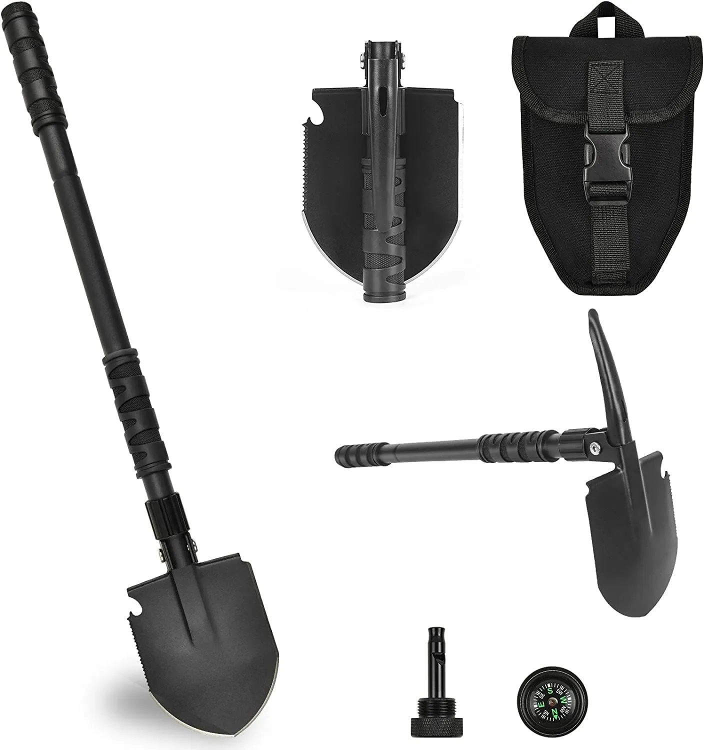 Folding Shovel, Collapsible Camping Shovel (24.21''), Survival Multitool with Pickaxe, Lightweight Portable Tactical Spade for Hiking, Camping, Trenching, Gardening and Backpacking