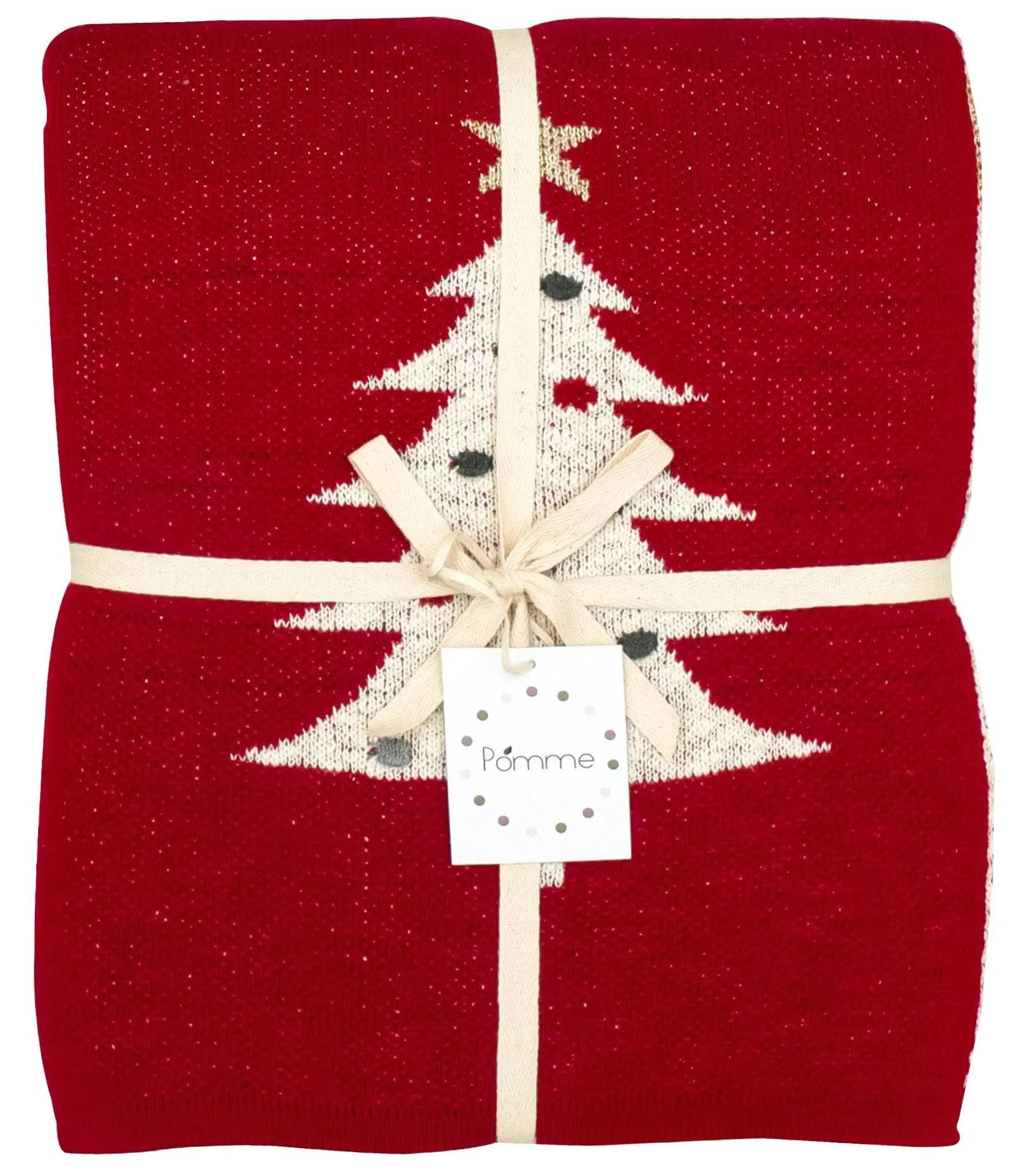 POMME – Festive Christmas Knitted Cotton Throw Blanket – Perfect for Your Sofa and Couch! Measures 170x130 cm. Experience Cozy Comfort with Warmth and Style Like Never Before