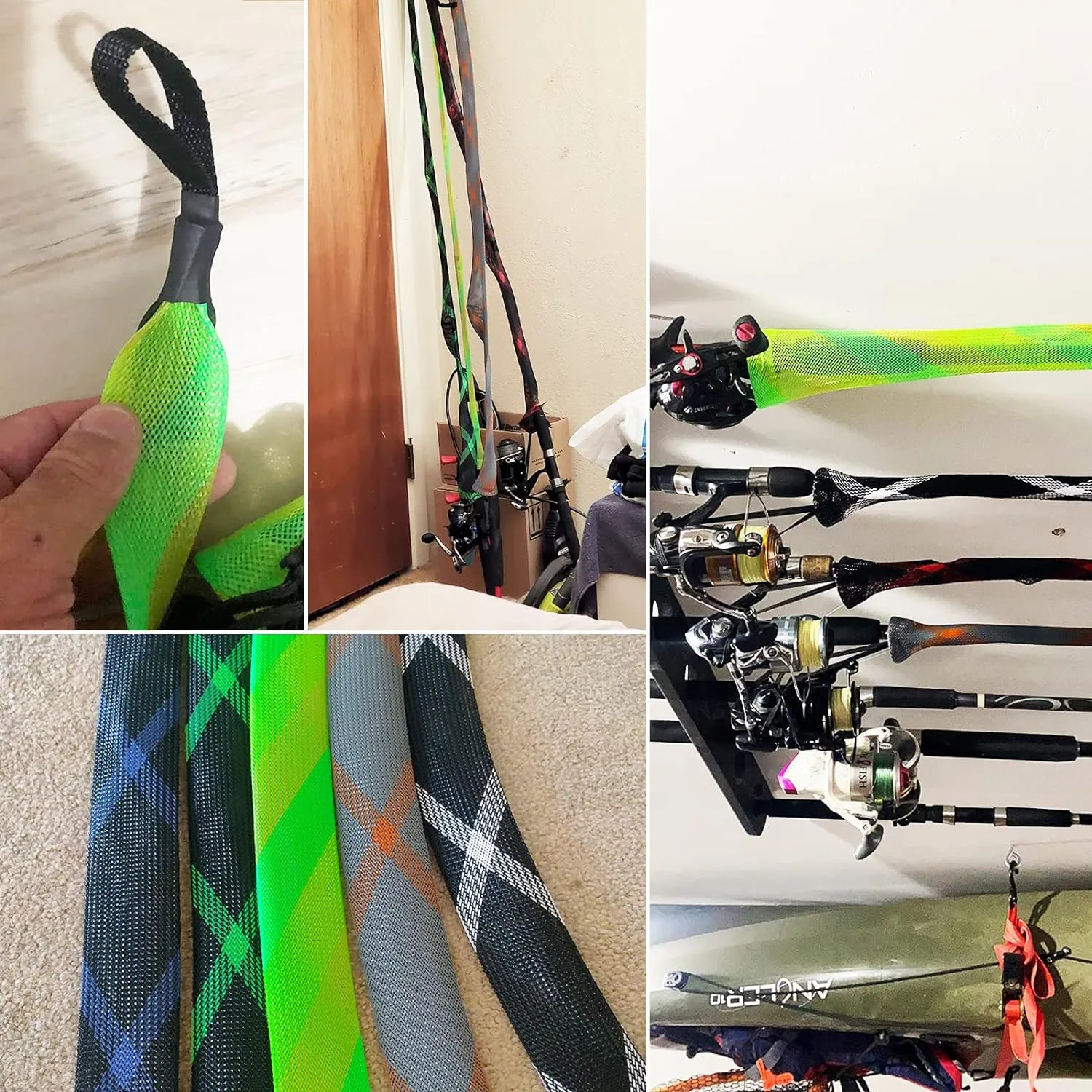 SF Fishing Rod Sock Fishing Rod Sleeve Rod Cover Braided Mesh Rod Protector Pole Gloves Fishing Tools for Spinning Fishing Rod,Casting Rod,Musky Rod, Ice Rod, Fly Rod, Spey Rod