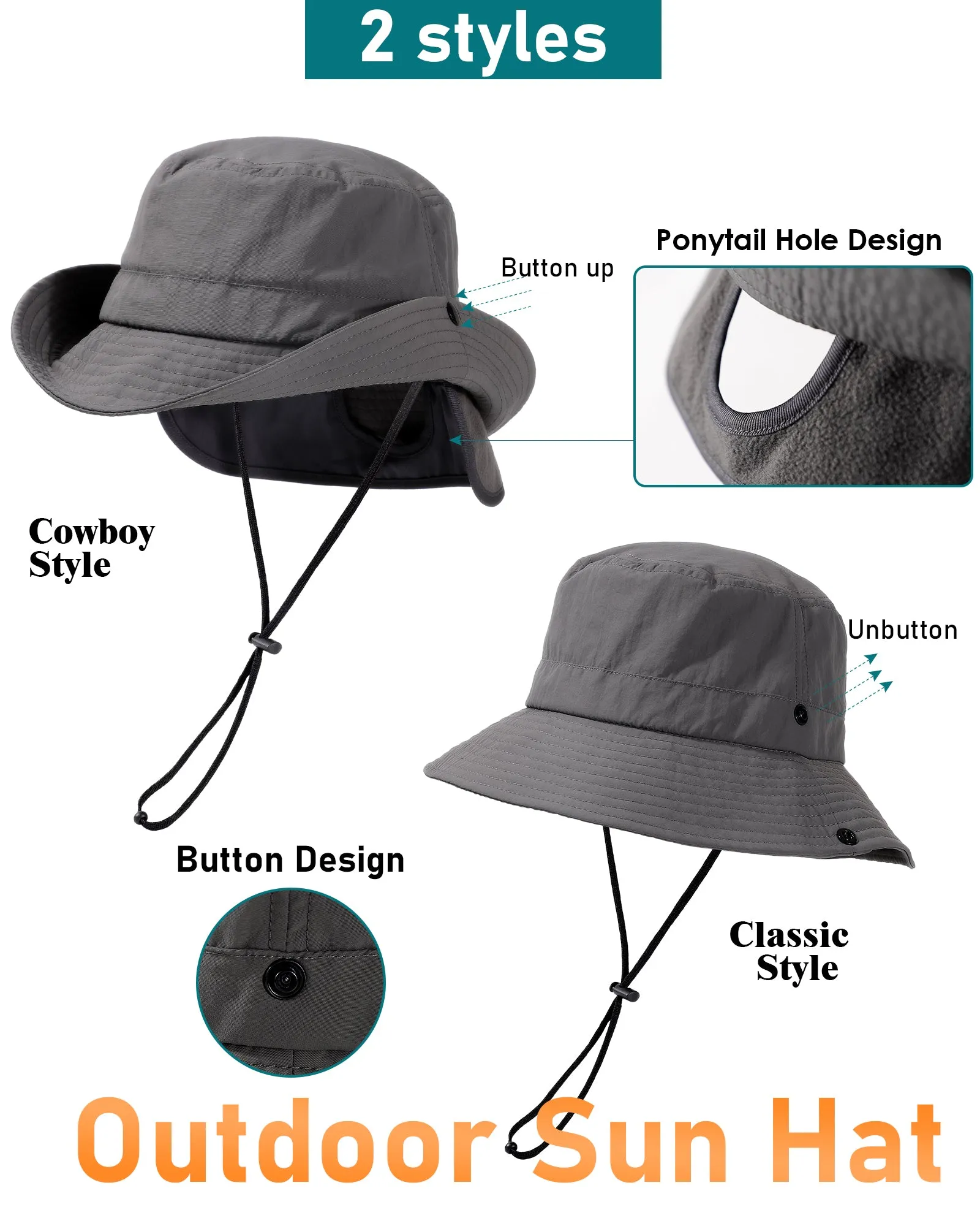 Waterproof Winter Fleece Lined Foldable Ponytail Bucket Hat